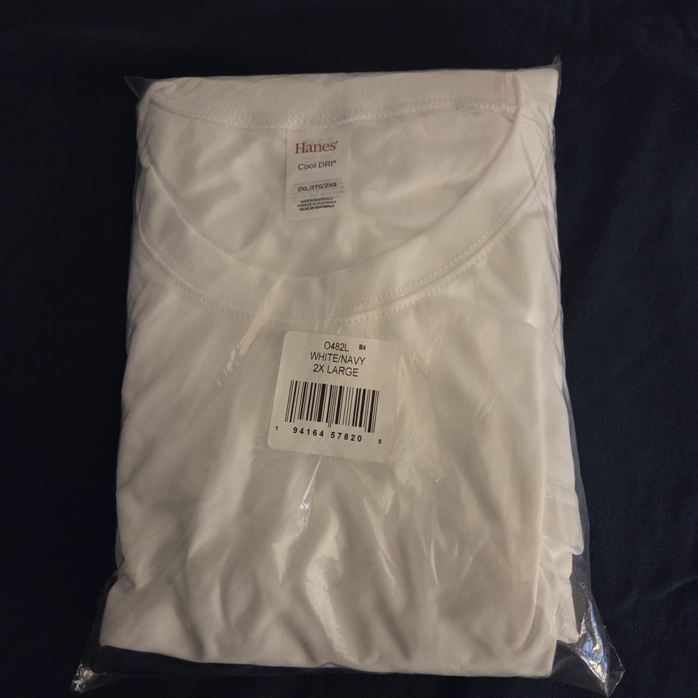 Hanes Cool DRI White Crew Neck Long Sleeve Shirt - 2X Large